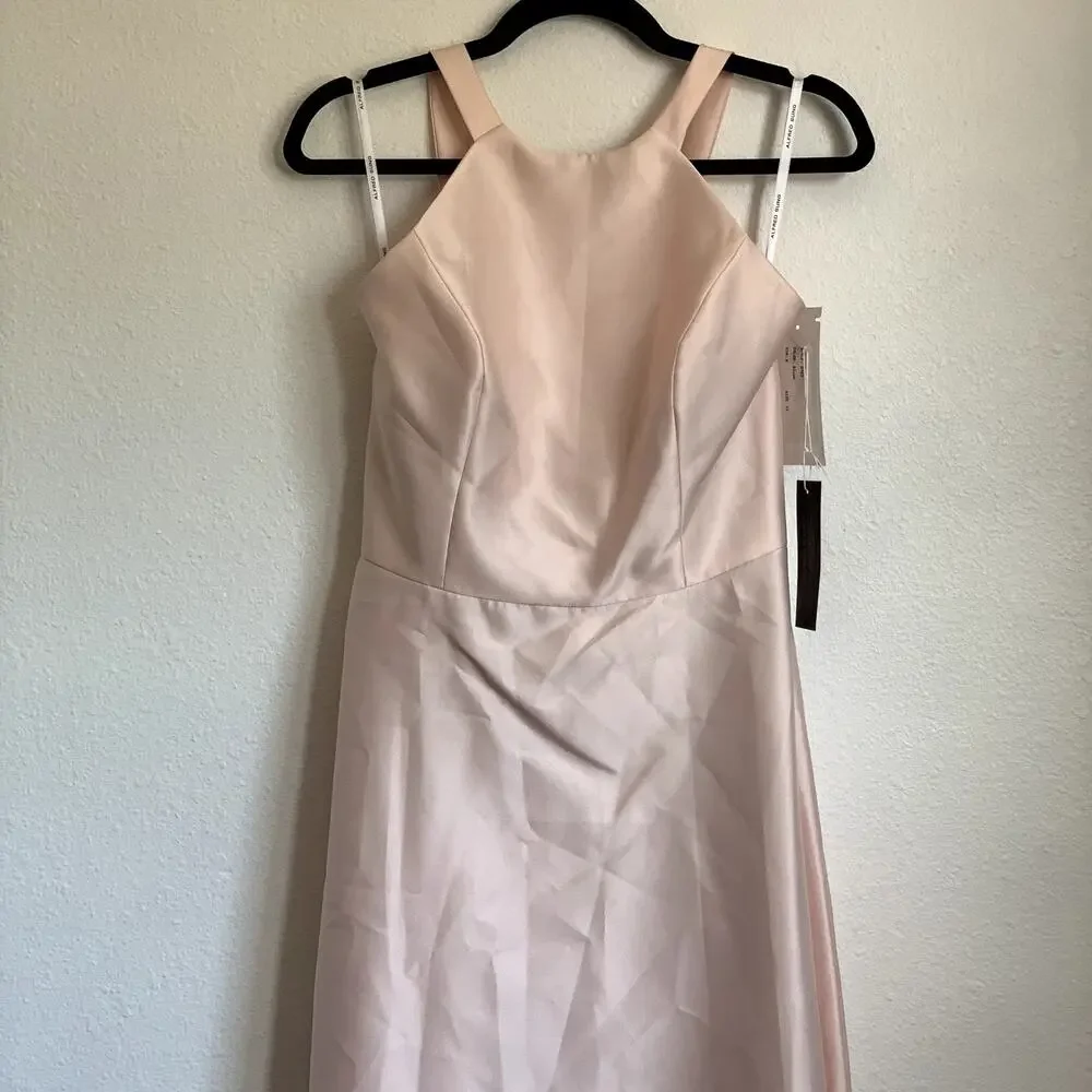 NWT Alfred Sung Lace-Up Back Satin Bridesmaid Gown in Blush Pink D763 - Picture 4 of 9